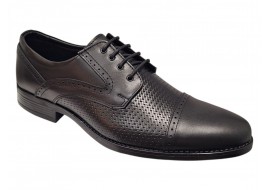 Pantofi bărbați negri din piele naturală, cu șiret și inserții texturate – eleganți și rafinați GKR218N